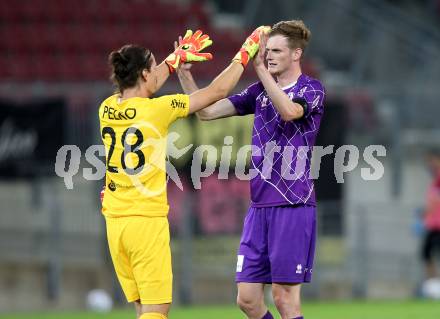 Fussball. 2. Liga. SK Austria Klagenfurt gegen FC Juniors Oberoesterreich.  Jubel Zan Pelko, Scott Kennedy (Klagenfurt). Klagenfurt, am 4.7.2020.
Foto: Kuess
www.qspictures.net
---
pressefotos, pressefotografie, kuess, qs, qspictures, sport, bild, bilder, bilddatenbank