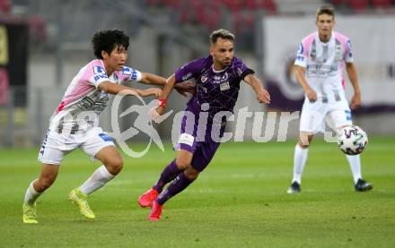 Fussball. 2. Liga. SK Austria Klagenfurt gegen FC Juniors Oberoesterreich.  Okan Aydin,  (Klagenfurt), Hyunseok Hong (FC Juniors Oberoesterreich). Klagenfurt, am 4.7.2020.
Foto: Kuess
www.qspictures.net
---
pressefotos, pressefotografie, kuess, qs, qspictures, sport, bild, bilder, bilddatenbank
