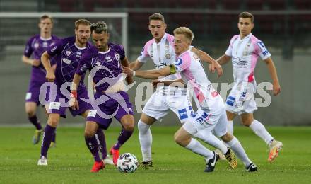Fussball. 2. Liga. SK Austria Klagenfurt gegen FC Juniors Oberoesterreich.  Okan Aydin, (Klagenfurt), Christopher Cvetko (FC Juniors Oberoesterreich). Klagenfurt, am 4.7.2020.
Foto: Kuess
www.qspictures.net
---
pressefotos, pressefotografie, kuess, qs, qspictures, sport, bild, bilder, bilddatenbank