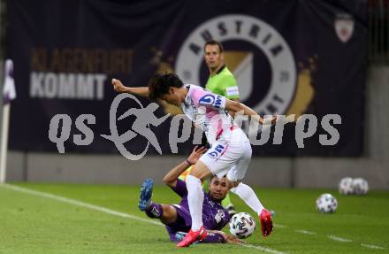 Fussball. 2. Liga. SK Austria Klagenfurt gegen FC Juniors Oberoesterreich.  Maximiliano Moreira,  (Klagenfurt), Inpyo Oh (FC Juniors Oberoesterreich). Klagenfurt, am 4.7.2020.
Foto: Kuess
www.qspictures.net
---
pressefotos, pressefotografie, kuess, qs, qspictures, sport, bild, bilder, bilddatenbank