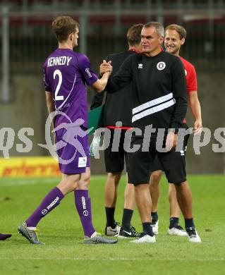 Fussball. 2. Liga. SK Austria Klagenfurt gegen FC Juniors Oberoesterreich.  Scott Kennedy, Trainer Robert Micheu (Klagenfurt). Klagenfurt, am 4.7.2020.
Foto: Kuess
www.qspictures.net
---
pressefotos, pressefotografie, kuess, qs, qspictures, sport, bild, bilder, bilddatenbank