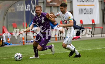 Fussball. 2. Liga. SK Austria Klagenfurt gegen Floridsdorfer AC Wien.  Markus Rusek,  (Klagenfurt), Mirnes Becirovic (FAC Wien). Klagenfurt, am 18.7.2020.
Foto: Kuess
www.qspictures.net
---
pressefotos, pressefotografie, kuess, qs, qspictures, sport, bild, bilder, bilddatenbank