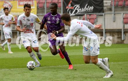 Fussball. 2. Liga. SK Austria Klagenfurt gegen Floridsdorfer AC Wien.  Mc Moordy King Huether, (Klagenfurt), Stefan Umjenovic  (FAC Wien). Klagenfurt, am 18.7.2020.
Foto: Kuess
www.qspictures.net
---
pressefotos, pressefotografie, kuess, qs, qspictures, sport, bild, bilder, bilddatenbank
