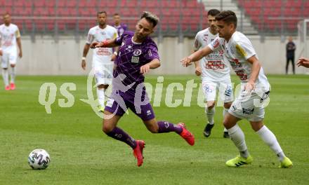 Fussball. 2. Liga. SK Austria Klagenfurt gegen Floridsdorfer AC Wien.  Okan Aydin,  (Klagenfurt), Bernhard Fila  (FAC Wien). Klagenfurt, am 18.7.2020.
Foto: Kuess
www.qspictures.net
---
pressefotos, pressefotografie, kuess, qs, qspictures, sport, bild, bilder, bilddatenbank