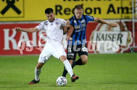 Fussball. 2. Liga. Amstetten gegen SK Austria Klagenfurt.  Daniel Scharner (Amstetten), Darijo Pecirep, (Klagenfurt). Amstetten, am 24.7.2020.
Foto: Kuess
www.qspictures.net
---
pressefotos, pressefotografie, kuess, qs, qspictures, sport, bild, bilder, bilddatenbank
