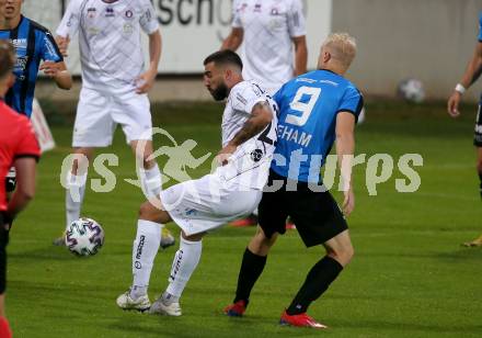 Fussball. 2. Liga. Amstetten gegen SK Austria Klagenfurt. David Peham (Amstetten), Kosmas Gkezos,  (Klagenfurt). Amstetten, am 24.7.2020.
Foto: Kuess
www.qspictures.net
---
pressefotos, pressefotografie, kuess, qs, qspictures, sport, bild, bilder, bilddatenbank