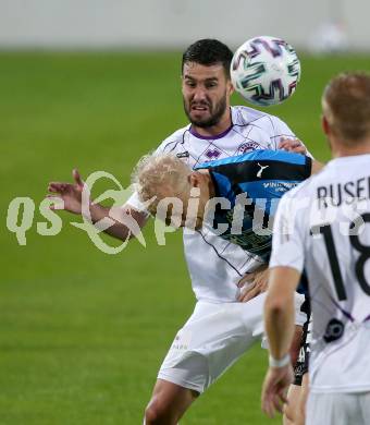 Fussball. 2. Liga. Amstetten gegen SK Austria Klagenfurt.  David Peham (Amstetten), Polydoros Gkezos, (Klagenfurt). Amstetten, am 24.7.2020.
Foto: Kuess
www.qspictures.net
---
pressefotos, pressefotografie, kuess, qs, qspictures, sport, bild, bilder, bilddatenbank