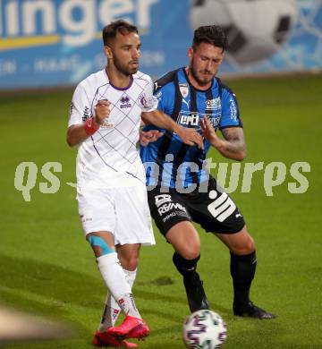Fussball. 2. Liga. Amstetten gegen SK Austria Klagenfurt. Sebastian Dirnberger (Amstetten), Okan Aydin,  (Klagenfurt). Amstetten, am 24.7.2020.
Foto: Kuess
www.qspictures.net
---
pressefotos, pressefotografie, kuess, qs, qspictures, sport, bild, bilder, bilddatenbank
