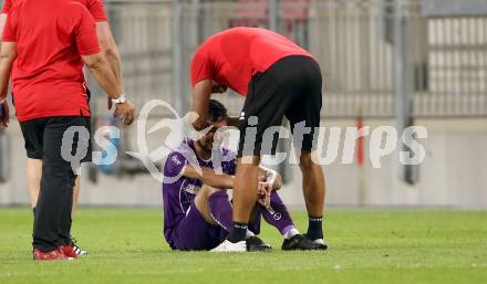 Fussball. 2. Liga. SK Austria Klagenfurt gegen Wacker Innsbruck.  Maximiliano Moreira, Trainer Robert Micheu (Klagenfurt). Klagenfurt, am 31.7.2020.
Foto: Kuess
www.qspictures.net
---
pressefotos, pressefotografie, kuess, qs, qspictures, sport, bild, bilder, bilddatenbank