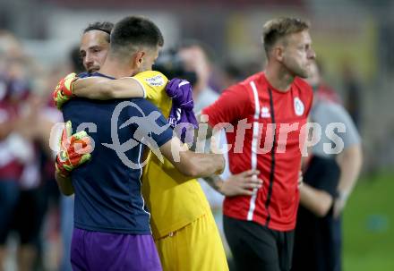 Fussball. 2. Liga. SK Austria Klagenfurt gegen Wacker Innsbruck.  Zan Pelko, Darijo Pecirep (Klagenfurt). Klagenfurt, am 31.7.2020.
Foto: Kuess
www.qspictures.net
---
pressefotos, pressefotografie, kuess, qs, qspictures, sport, bild, bilder, bilddatenbank