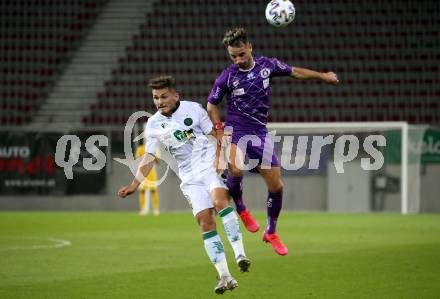 Fussball. 2. Liga. SK Austria Klagenfurt gegen Wacker Innsbruck.  Okan Aydin, (Klagenfurt), Murat Satin (Innsbruck). Klagenfurt, am 31.7.2020.
Foto: Kuess
www.qspictures.net
---
pressefotos, pressefotografie, kuess, qs, qspictures, sport, bild, bilder, bilddatenbank