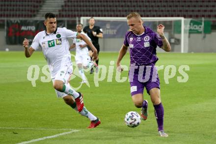 Fussball. 2. Liga. SK Austria Klagenfurt gegen Wacker Innsbruck.  Florian Jaritz, (Klagenfurt), Raffael Behounek (Innsbruck). Klagenfurt, am 31.7.2020.
Foto: Kuess
www.qspictures.net
---
pressefotos, pressefotografie, kuess, qs, qspictures, sport, bild, bilder, bilddatenbank