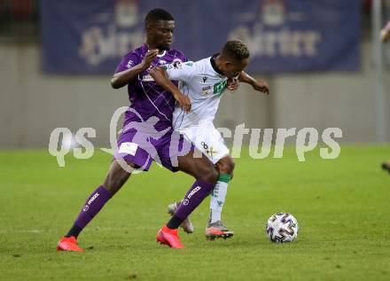 Fussball. 2. Liga. SK Austria Klagenfurt gegen Wacker Innsbruck.  Mc Moordy Huether (Klagenfurt), Karim Conte (Innsbruck). Klagenfurt, am 31.7.2020.
Foto: Kuess
www.qspictures.net
---
pressefotos, pressefotografie, kuess, qs, qspictures, sport, bild, bilder, bilddatenbank