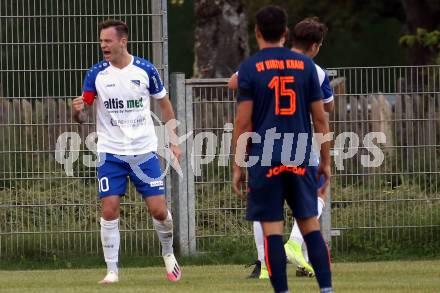 Fussball Kaerntner Liga. Kraig gegen Treibach. Torjubel Kevin Vaschauner (Treibach). Kraig, am 7.8.2020.
Foto: Kuess
---
pressefotos, pressefotografie, kuess, qs, qspictures, sport, bild, bilder, bilddatenbank