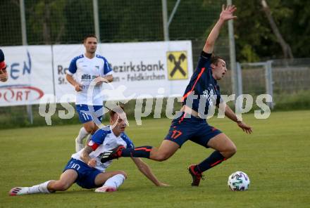Fussball Kaerntner Liga. Kraig gegen Treibach. Alexander Johannes Kampitsch
 (Kraig), Kevin Vaschauner (Treibach). Kraig, am 7.8.2020.
Foto: Kuess
---
pressefotos, pressefotografie, kuess, qs, qspictures, sport, bild, bilder, bilddatenbank