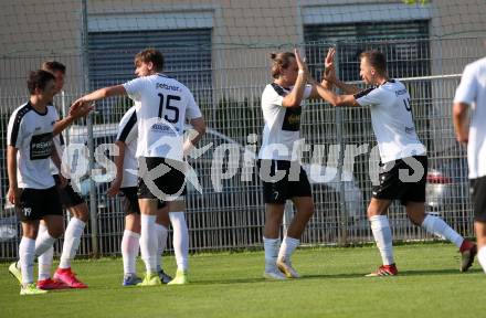Fussball. Unterliga Ost. Austria Klagenfurt Amateure gegen ASK Klagenfurt. Torjubel Pascal Fabian Lorenz, Niko Maric, Markus Pavic, , Kristjan Draksler, Lukas Lausegger, Mateo Grubor (ASK Klagenfurt). Klagenfurt, 9.8.2020.
Foto: Kuess
---
pressefotos, pressefotografie, kuess, qs, qspictures, sport, bild, bilder, bilddatenbank