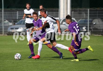 Fussball. Unterliga Ost. Austria Klagenfurt Amateure gegen ASK Klagenfurt. Manuel Drljepan, Fabio Markelic  (Austria Klagenfurt Amat.),  Niko Maric  (ASK Klagenfurt). Klagenfurt, 9.8.2020.
Foto: Kuess
---
pressefotos, pressefotografie, kuess, qs, qspictures, sport, bild, bilder, bilddatenbank