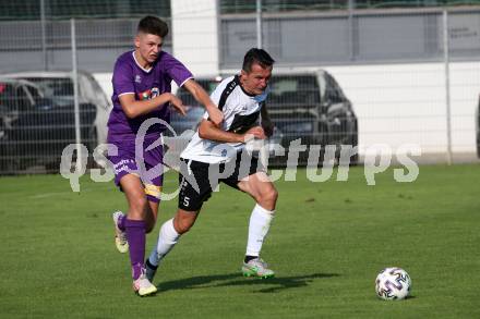 Fussball. Unterliga Ost. Austria Klagenfurt Amateure gegen ASK Klagenfurt. Denis Sinanovic,  (Austria Klagenfurt Amat.),  Almedin Hota (ASK Klagenfurt). Klagenfurt, 9.8.2020.
Foto: Kuess
---
pressefotos, pressefotografie, kuess, qs, qspictures, sport, bild, bilder, bilddatenbank