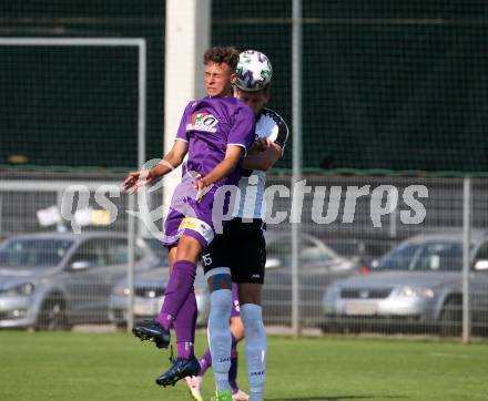 Fussball. Unterliga Ost. Austria Klagenfurt Amateure gegen ASK Klagenfurt. Fabio Markelic (Austria Klagenfurt Amat.), Kristjan Draksler  (ASK Klagenfurt). Klagenfurt, 9.8.2020.
Foto: Kuess
---
pressefotos, pressefotografie, kuess, qs, qspictures, sport, bild, bilder, bilddatenbank