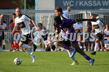 Fussball. Unterliga Ost. Austria Klagenfurt Amateure gegen ASK Klagenfurt. Mersei Dieu Nsandi (Austria Klagenfurt Amat.), Kristjan Draksler, Danijel Micic  (ASK Klagenfurt). Klagenfurt, 9.8.2020.
Foto: Kuess
---
pressefotos, pressefotografie, kuess, qs, qspictures, sport, bild, bilder, bilddatenbank