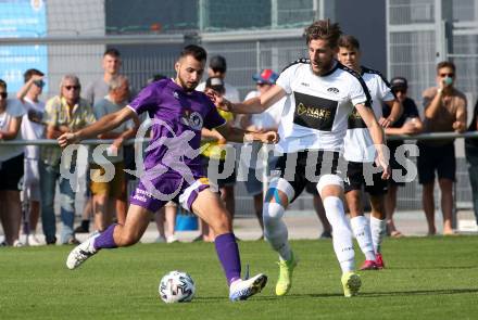 Fussball. Unterliga Ost. Austria Klagenfurt Amateure gegen ASK Klagenfurt. Aleksandar Dokic,  (Austria Klagenfurt Amat.),  Kristjan Draksler (ASK Klagenfurt). Klagenfurt, 9.8.2020.
Foto: Kuess
---
pressefotos, pressefotografie, kuess, qs, qspictures, sport, bild, bilder, bilddatenbank