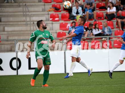Fussball. Unterliga West. Matrei gegen Lienz. Mathias Schneeberger (Matrei),  Sven Lovric (Lienz). Matrei, 15.8.2020.
Foto: Kuess
---
pressefotos, pressefotografie, kuess, qs, qspictures, sport, bild, bilder, bilddatenbank