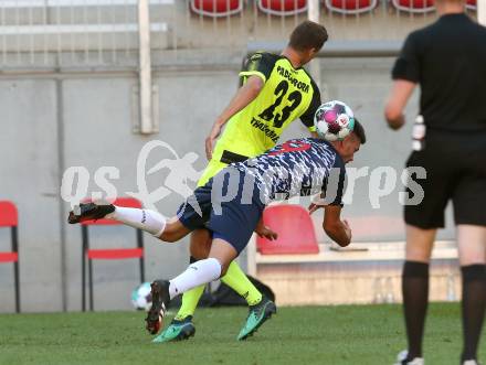 Fussball Testspiel. SK Austria Klagenfurt gegen SC Paderborn 07.  Darijo Pecirep,  (Klagenfurt),  Maximilian Thalhammer (Paderborn). Klagenfurt, am 19.8.2020.
Foto: Kuess
www.qspictures.net
---
pressefotos, pressefotografie, kuess, qs, qspictures, sport, bild, bilder, bilddatenbank