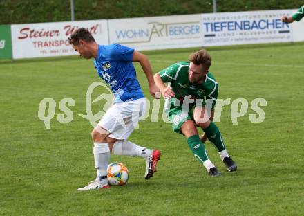 Fussball. Unterliga West. Matrei gegen Lienz. Julian Egger (Matrei),  Florian Unterweger (Lienz). Matrei, 15.8.2020.
Foto: Kuess
---
pressefotos, pressefotografie, kuess, qs, qspictures, sport, bild, bilder, bilddatenbank