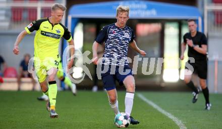 Fussball Testspiel. SK Austria Klagenfurt gegen SC Paderborn 07.  Christopher Cvetko, (Klagenfurt), Chris Fuehrich  (Paderborn). Klagenfurt, am 19.8.2020.
Foto: Kuess
www.qspictures.net
---
pressefotos, pressefotografie, kuess, qs, qspictures, sport, bild, bilder, bilddatenbank