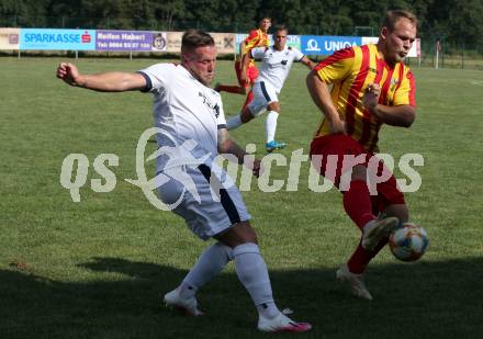 Fussball 1. Klasse C. Glanegg gegen St. Veit. Christian Ernst Schritliser,  (Glanegg), Marco Messner (St. Veit). Glanegg, am 23.8.2020.
Foto: Kuess
---
pressefotos, pressefotografie, kuess, qs, qspictures, sport, bild, bilder, bilddatenbank