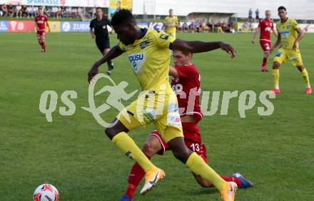 Fussball OEFB Cup. ATSV Wolfsberg gegen St. Poelten.  Thomas Heine,  (Wolfsberg), Kofi Yeboah Schulz  (St. Poelten). Wolfsberg, am 29.8.2020.
Foto: Kuess
---
pressefotos, pressefotografie, kuess, qs, qspictures, sport, bild, bilder, bilddatenbank