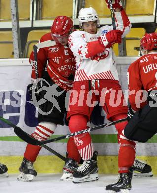 Eishockey Bundesliga Testspiel. EC KAC gegen HDD Jesenice.  Lukas Haudum, (KAC),  Nik Sirovnik  (Jesenice). Klagenfurt, am 4.9.2020.
Foto: Kuess
---
pressefotos, pressefotografie, kuess, qs, qspictures, sport, bild, bilder, bilddatenbank