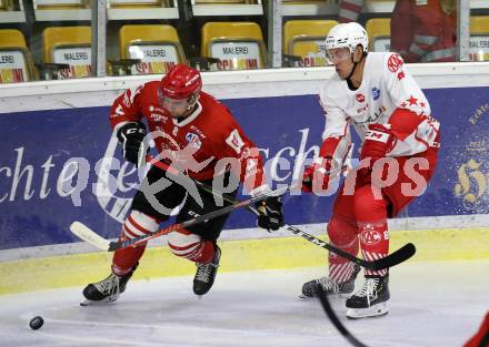 Eishockey Bundesliga Testspiel. EC KAC gegen HDD Jesenice. Nick Petersen (KAC), Ziga Urukalo (Jesenice). Klagenfurt, am 4.9.2020.
Foto: Kuess
---
pressefotos, pressefotografie, kuess, qs, qspictures, sport, bild, bilder, bilddatenbank