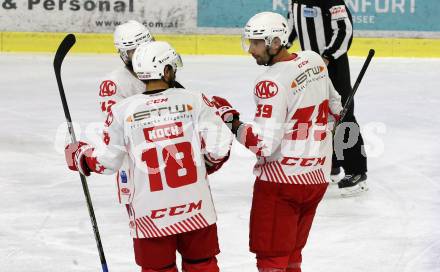 Eishockey Bundesliga Testspiel. EC KAC gegen HDD Jesenice. Torjubel Thomas Koch, Blaz Gregorc  (KAC). Klagenfurt, am 4.9.2020.
Foto: Kuess
---
pressefotos, pressefotografie, kuess, qs, qspictures, sport, bild, bilder, bilddatenbank