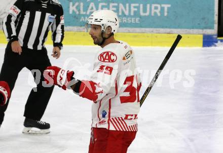 Eishockey Bundesliga Testspiel. EC KAC gegen HDD Jesenice.  Torjubel Blaz Gregorc (KAC). Klagenfurt, am 4.9.2020.
Foto: Kuess
---
pressefotos, pressefotografie, kuess, qs, qspictures, sport, bild, bilder, bilddatenbank