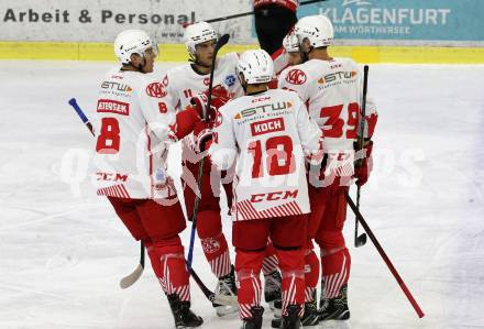 Eishockey Bundesliga Testspiel. EC KAC gegen HDD Jesenice.  Torjubel Nick Petersen, Lukas Haudum, Thomas Koch, Blaz Gregorc (KAC). Klagenfurt, am 4.9.2020.
Foto: Kuess
---
pressefotos, pressefotografie, kuess, qs, qspictures, sport, bild, bilder, bilddatenbank