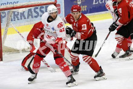 Eishockey Bundesliga Testspiel. EC KAC gegen HDD Jesenice. Rok Ticar, (KAC),  Patrik Rajsar   (Jesenice). Klagenfurt, am 4.9.2020.
Foto: Kuess
---
pressefotos, pressefotografie, kuess, qs, qspictures, sport, bild, bilder, bilddatenbank