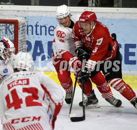 Eishockey Bundesliga Testspiel. EC KAC gegen HDD Jesenice.  David Maier,  (KAC),  Jaka Sodja (Jesenice). Klagenfurt, am 4.9.2020.
Foto: Kuess
---
pressefotos, pressefotografie, kuess, qs, qspictures, sport, bild, bilder, bilddatenbank