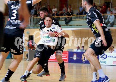 Handball Spusu Liga. SC Ferlach gegen Baernbach.   Mladan Jovanovic,  (Ferlach), Jadranko Stojanovic (Baernbach). Ferlach, am 5.9 2020.
Foto: Kuess
---
pressefotos, pressefotografie, kuess, qs, qspictures, sport, bild, bilder, bilddatenbank