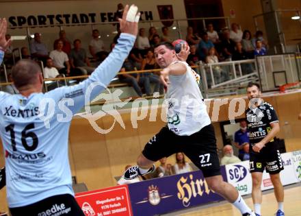 Handball Spusu Liga. SC Ferlach gegen Baernbach.   Blaz Klec, Jovo Budovic. Ferlach, am 5.9 2020.
Foto: Kuess
---
pressefotos, pressefotografie, kuess, qs, qspictures, sport, bild, bilder, bilddatenbank