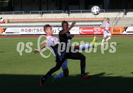 Fussball. Tipico Bundesliga. Testspiel.  RZ Pellets WAC gegen FC Juniors OOE. Cheikhou Dieng (WAC),  Erwin Softic (Juniors). Wolfsberg, am 5.9.2020.
Foto: Kuess
---
pressefotos, pressefotografie, kuess, qs, qspictures, sport, bild, bilder, bilddatenbank
