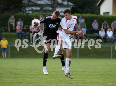 Fussball. Kaerntner Liga.  Bleiburg gegen Gmuend. Fabian Rothleitner (Bleiburg), Juro Kovacic (Gmuend). Bleiburg, am 5.9.2020.
Foto: Kuess
---
pressefotos, pressefotografie, kuess, qs, qspictures, sport, bild, bilder, bilddatenbank