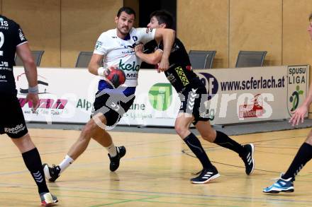 Handball Spusu Liga. SC Ferlach gegen Baernbach.   Dean Pomorisac, (Ferlach), Stephan Wiesbauer   (Baernbach). Ferlach, am 5.9 2020.
Foto: Kuess
---
pressefotos, pressefotografie, kuess, qs, qspictures, sport, bild, bilder, bilddatenbank