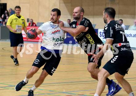 Handball Spusu Liga. SC Ferlach gegen Baernbach.  Dean Pomorisac,  (Ferlach), Milos Djurdjevic  (Baernbach). Ferlach, am 5.9 2020.
Foto: Kuess
---
pressefotos, pressefotografie, kuess, qs, qspictures, sport, bild, bilder, bilddatenbank
