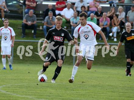 Fussball. Kaerntner Liga.  Bleiburg gegen Gmuend.  Rene Partl (Bleiburg),  Juro Kovacic (Gmuend). Bleiburg, am 5.9.2020.
Foto: Kuess
---
pressefotos, pressefotografie, kuess, qs, qspictures, sport, bild, bilder, bilddatenbank