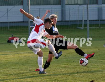 Fussball. Kaerntner Liga.  Bleiburg gegen Gmuend. Marcel Moertl (Bleiburg),  Marco Moser (Gmuend). Bleiburg, am 5.9.2020.
Foto: Kuess
---
pressefotos, pressefotografie, kuess, qs, qspictures, sport, bild, bilder, bilddatenbank