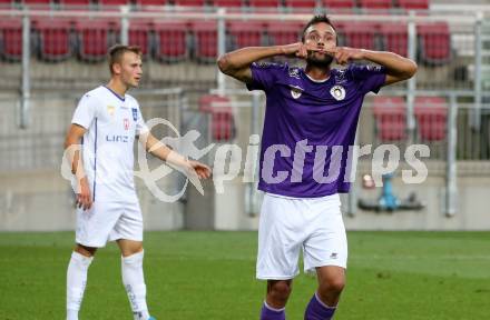 Fussball 2. Liga. SK Austria Klagenfurt gegen FC Blau Weiss Linz.  Torjubel Markus Pink (Klagenfurt). Klagenfurt, am 11.9.2020.
Foto: Kuess
www.qspictures.net
---
pressefotos, pressefotografie, kuess, qs, qspictures, sport, bild, bilder, bilddatenbank
