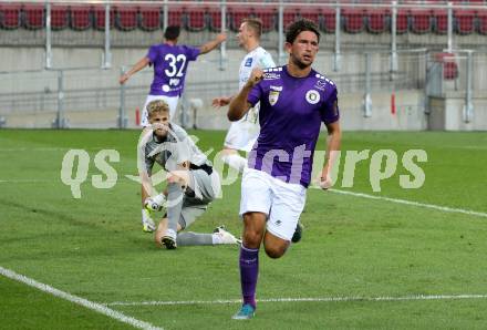 Fussball 2. Liga. SK Austria Klagenfurt gegen FC Blau Weiss Linz.  Torjubel Julian von Haacke (Klagenfurt). Klagenfurt, am 11.9.2020.
Foto: Kuess
www.qspictures.net
---
pressefotos, pressefotografie, kuess, qs, qspictures, sport, bild, bilder, bilddatenbank