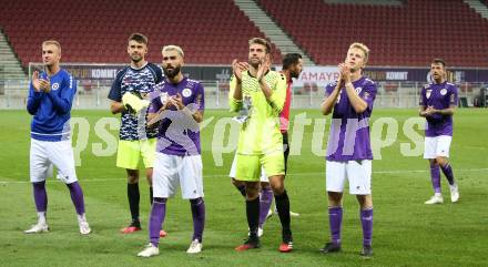 Fussball 2. Liga. SK Austria Klagenfurt gegen FC Blau Weiss Linz.  Jubel Florian Jaritz, Philip Menzel, Kosmas Gkezos, Rico Sygo, Christopher Cvetko (Klagenfurt). Klagenfurt, am 11.9.2020.
Foto: Kuess
www.qspictures.net
---
pressefotos, pressefotografie, kuess, qs, qspictures, sport, bild, bilder, bilddatenbank