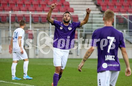 Fussball 2. Liga. SK Austria Klagenfurt gegen FC Blau Weiss Linz.  Torjubel Markus Pink (Klagenfurt). Klagenfurt, am 11.9.2020.
Foto: Kuess
www.qspictures.net
---
pressefotos, pressefotografie, kuess, qs, qspictures, sport, bild, bilder, bilddatenbank